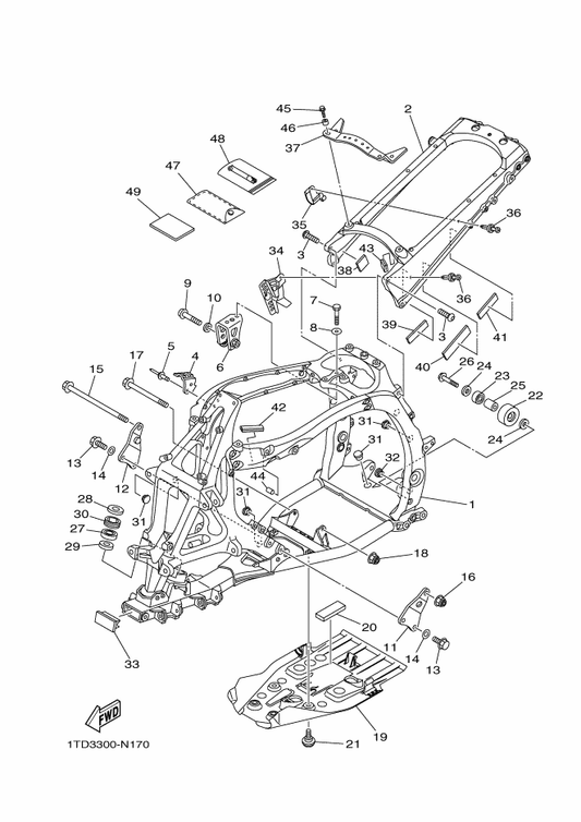 Yamaha 93306-20352 . Bearing — shown on the Frame parts diagram