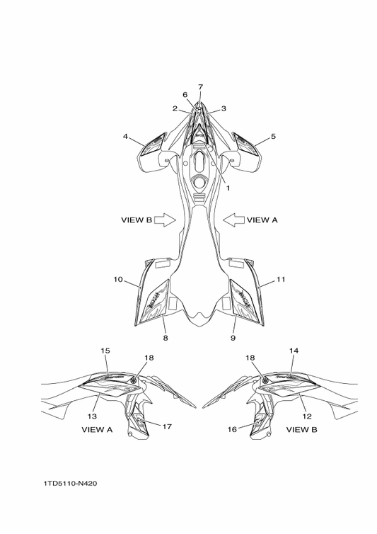 Yamaha 1TD-F1781-20 Emblem 1 — shown on the Graphics parts diagram
