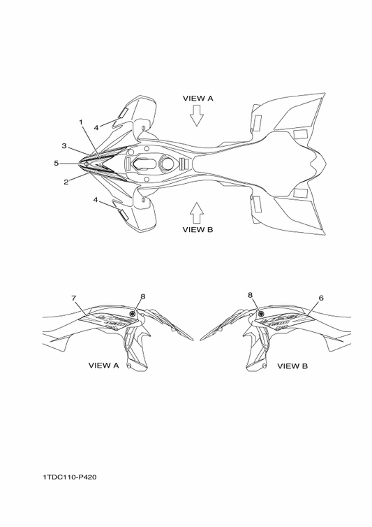 Yamaha 1TD-F1781-40 Emblem 1 — shown on the Graphics parts diagram