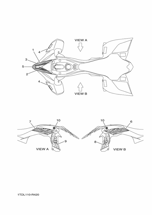 Yamaha 1TD-F1782-70 Emblem 2 — shown on the Graphics parts diagram