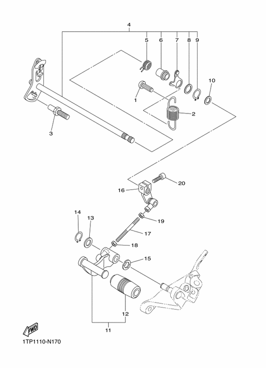 Yamaha 1TP-18115-00 Rod, Shift — shown on the Shift Shaft parts diagram