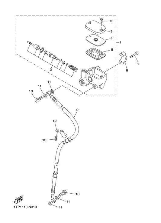 Yamaha 1TP-25872-00 Hose, Brake 1 — shown on the Front Master Cylinder parts diagram