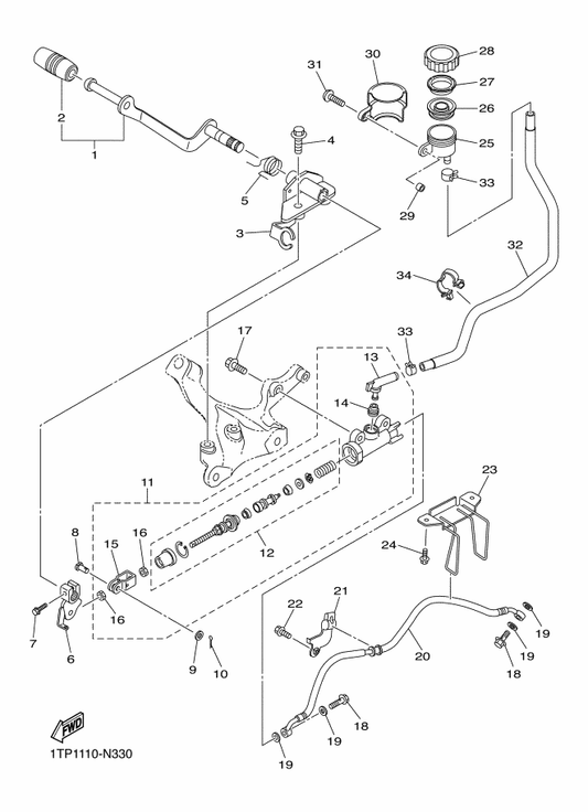 Yamaha 1TP-2583V-00 Rr. Master Cylinder Assy. — shown on the Rear Master Cylinder parts diagram