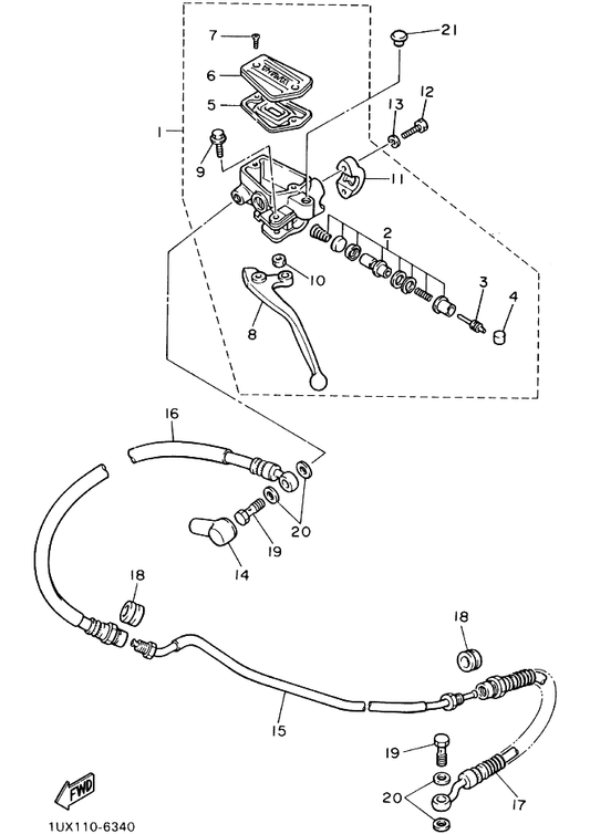 Yamaha 1AE-83912-00 ・レバー 1 — shown on the フロントマスタシリンダ 2 parts diagram