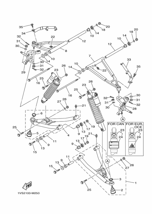 Yamaha 5TG-23540-62 Front Upper Arm Comp. (Left) — shown on the Front Suspension & Wheel parts diagram