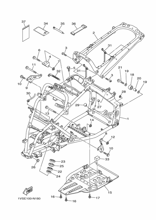 Yamaha 90387-08064 Collar — shown on the Frame parts diagram