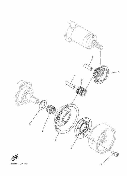 Yamaha 1WB-15512-00 Gear, Idler 1 (72T/18T) — shown on the Starter Clutch parts diagram