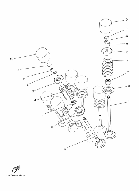 Yamaha 2MS-E2121-00 Valve, Exhaust — shown on the Valve parts diagram