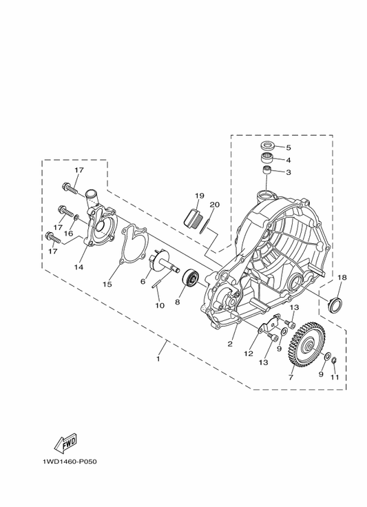 Yamaha 1WD-E5421-00 . Cover, Crankcase 2 — shown on the Water Pump parts diagram