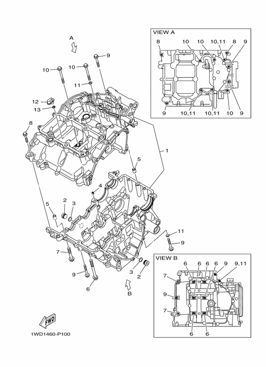Yamaha 1WD-E5150-10 Crankcase Assy — shown on the Crankcase parts diagram