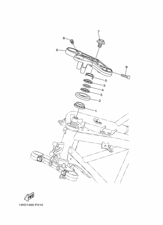 Yamaha 1WD-F3435-00 Crown, Handle — shown on the Steering parts diagram
