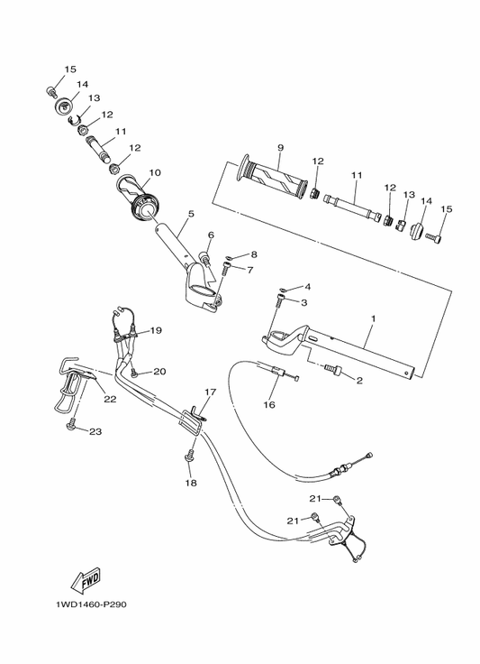 Yamaha 1WD-F6132-00 Guide, Cable 2 — shown on the Steering Handle & Cable parts diagram