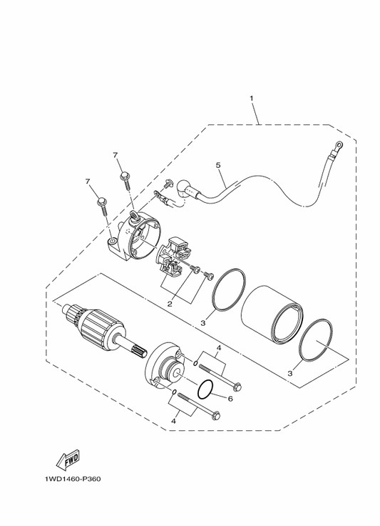 Yamaha 1WD-H183G-00 . Cord Comp. — shown on the Starting Motor parts diagram