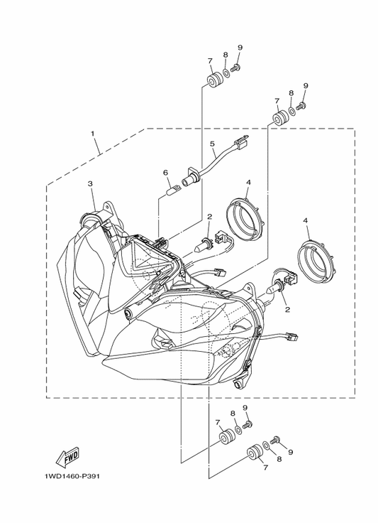 Yamaha 1WD-H4303-00 . Headlight Unit Assy — shown on the Headlight parts diagram