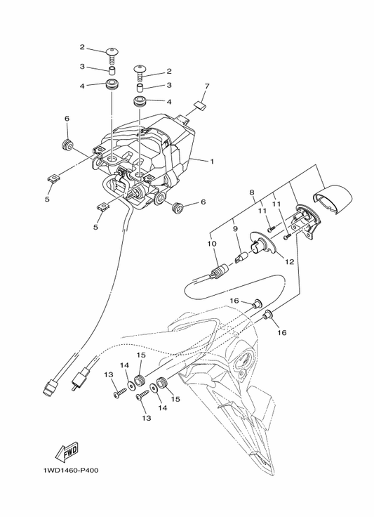 Yamaha BS7-H4740-00 Licence Light Assy — shown on the Taillight parts diagram