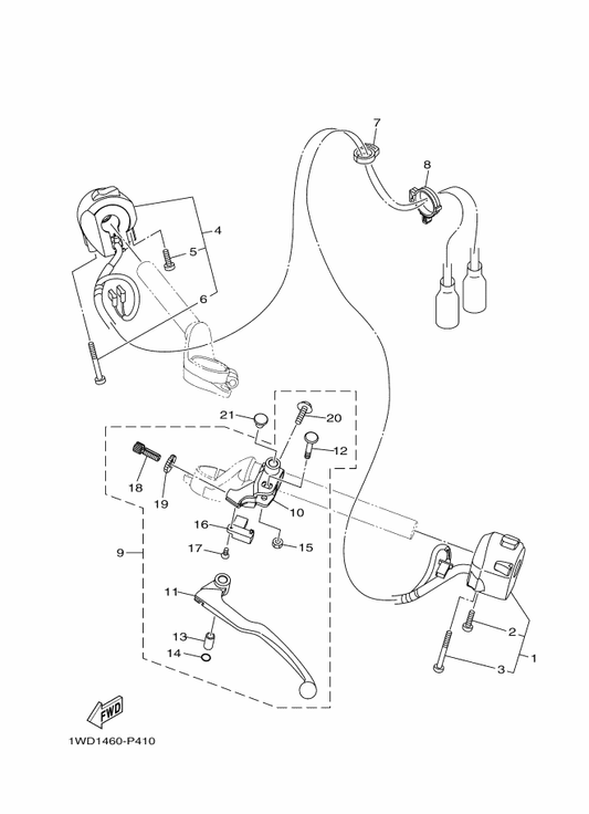 Yamaha 1WD-H395W-00 . Screw, Switch Fitting — shown on the Handle Switch & Lever parts diagram