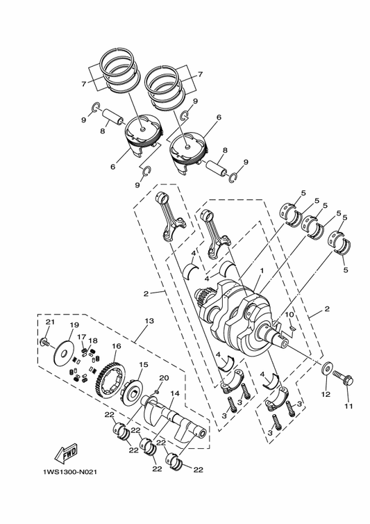 Yamaha 1RC-11656-20 Plane Bearing, Connecting Rod — shown on the Crankshaft & Piston parts diagram
