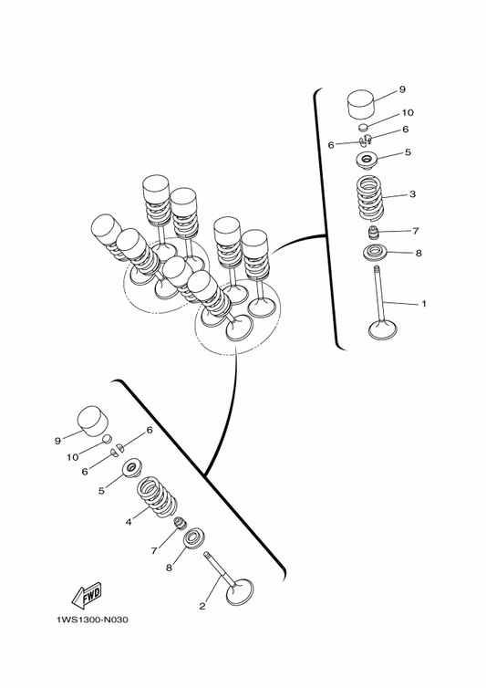 Yamaha 1WS-12116-00 Seat, Valve Spring — shown on the Valve parts diagram
