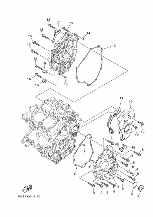Yamaha 1WS-15441-00 Holder, Clutch Cable — shown on the Crankcase Cover 1 parts diagram