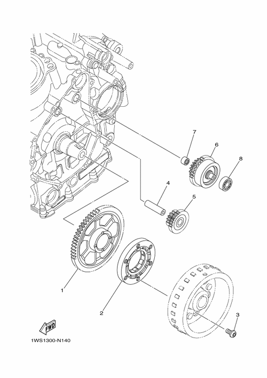 Yamaha 1WS-15515-00 Gear 3 — shown on the Starter parts diagram
