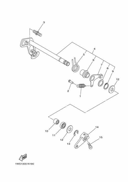 Yamaha 1WS-18101-00 Shift Shaft Assy — shown on the Shift Shaft parts diagram