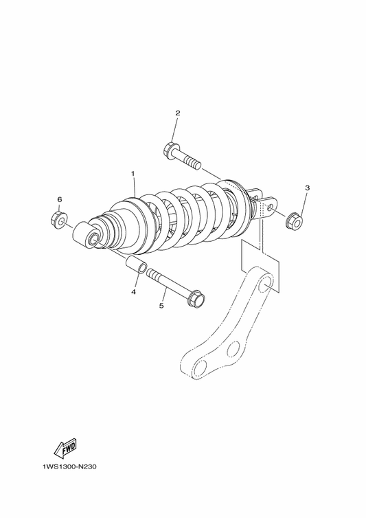 Yamaha 1WS-22210-80 Shock Absorber Assy, Rear — shown on the Rear Suspension parts diagram