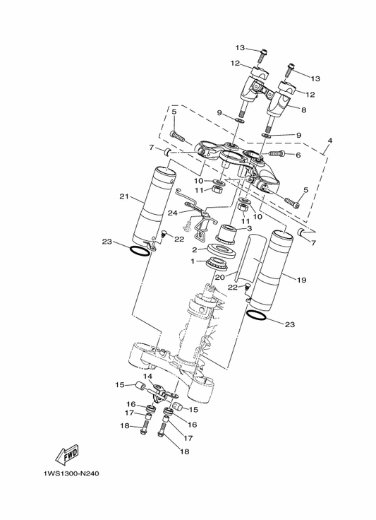 Yamaha 1WS-23357-00 Nut — shown on the Steering parts diagram