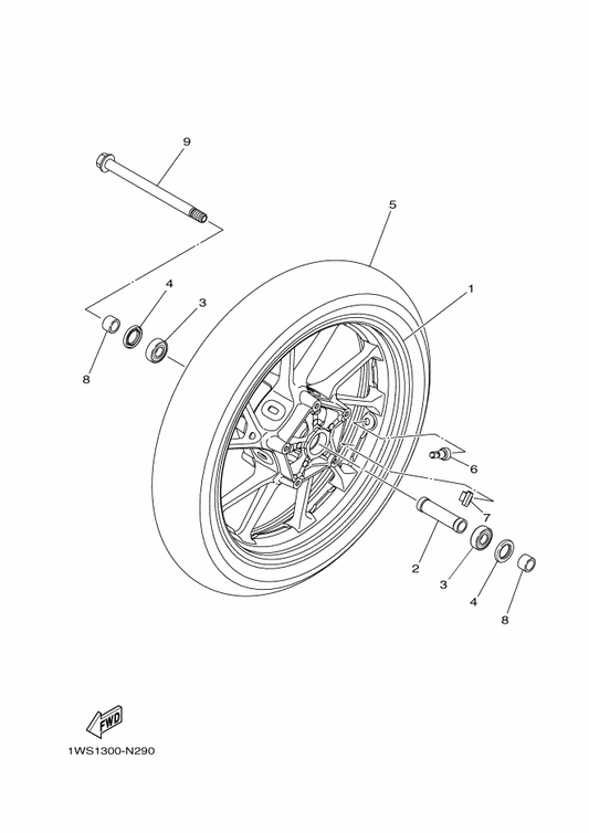 Yamaha 1XB-25168-00-1X Cast Wheel, Front — shown on the Front Wheel parts diagram