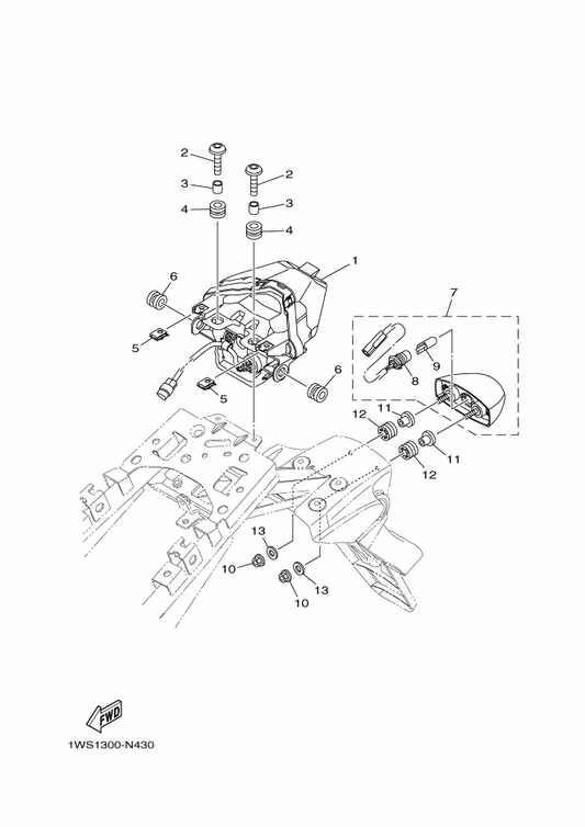 Yamaha 1WS-84710-00 Taillight Unit Assy — shown on the Taillight parts diagram