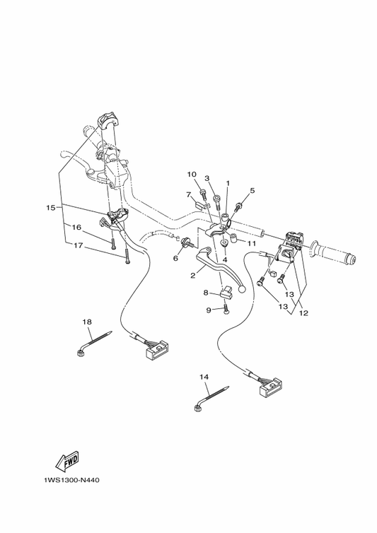 Yamaha 1WS-83972-01 Switch, Handle 4 — shown on the Handle Switch & Lever parts diagram