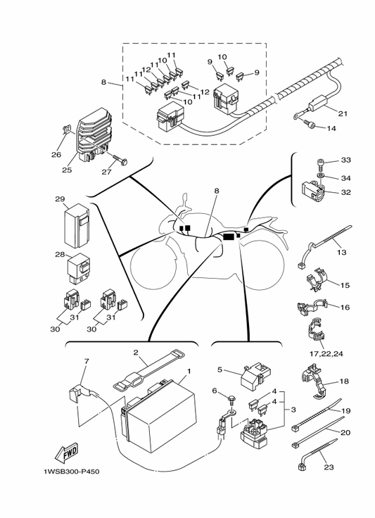 Yamaha 1WS-82590-01 Wire Harness Assy — shown on the Electrical 1 parts diagram