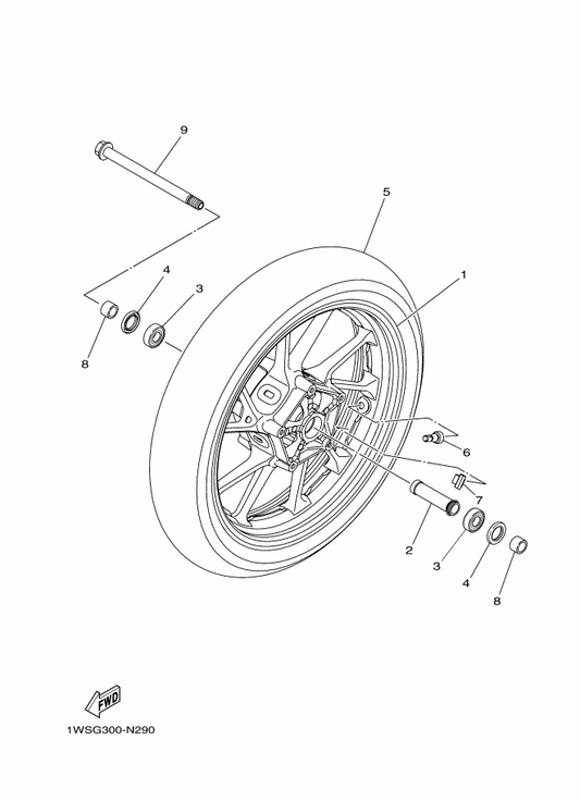 Yamaha 1XB-25168-00-P0 Cast Wheel, Front — shown on the Front Wheel parts diagram