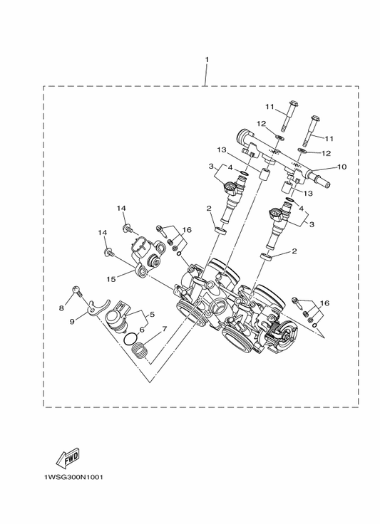 Yamaha 1WS-13750-20 Throttle Body Assy — shown on the Intake 2 parts diagram