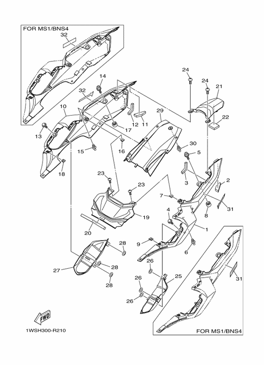 Yamaha 1WS-21781-60 Emblem 1 — shown on the Side Cover parts diagram
