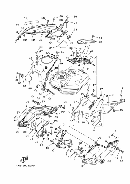 Yamaha 1WS-24129-00-P1 Cover, Side 1 — shown on the Fuel Tank 2 parts diagram