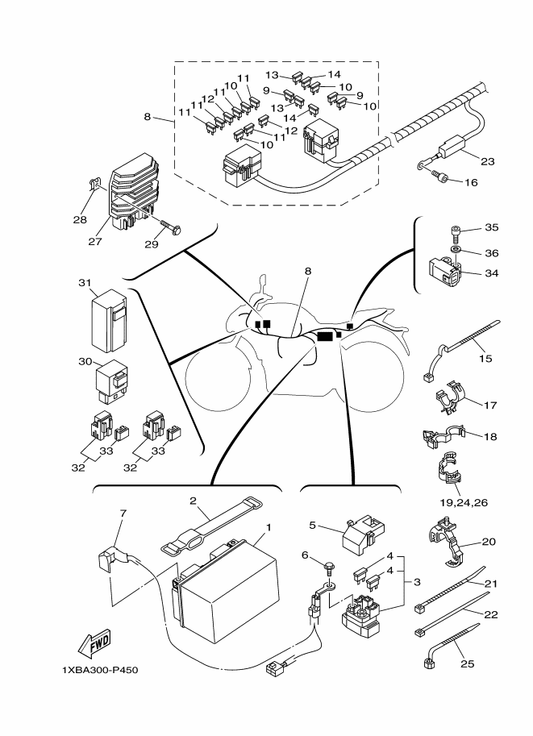 Yamaha 1XB-82590-01 Wire Harness Assy — shown on the Electrical 1 parts diagram