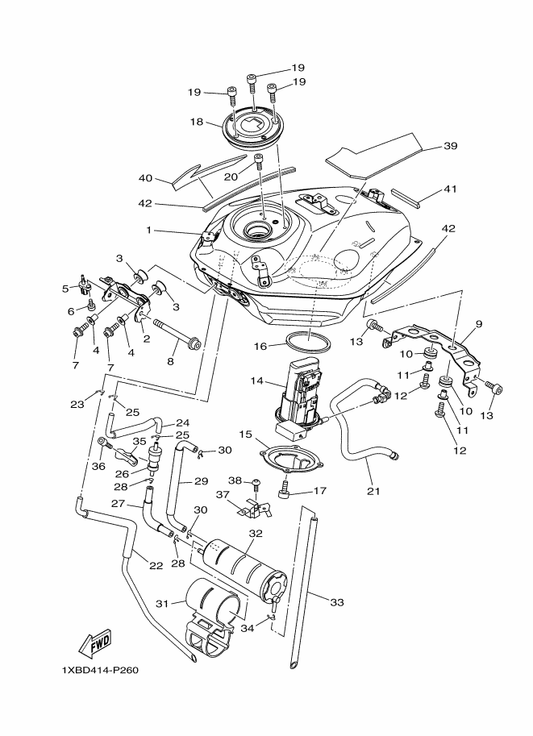 Yamaha 2RC-24135-00 Clamp 1 — shown on the Fuel Tank parts diagram