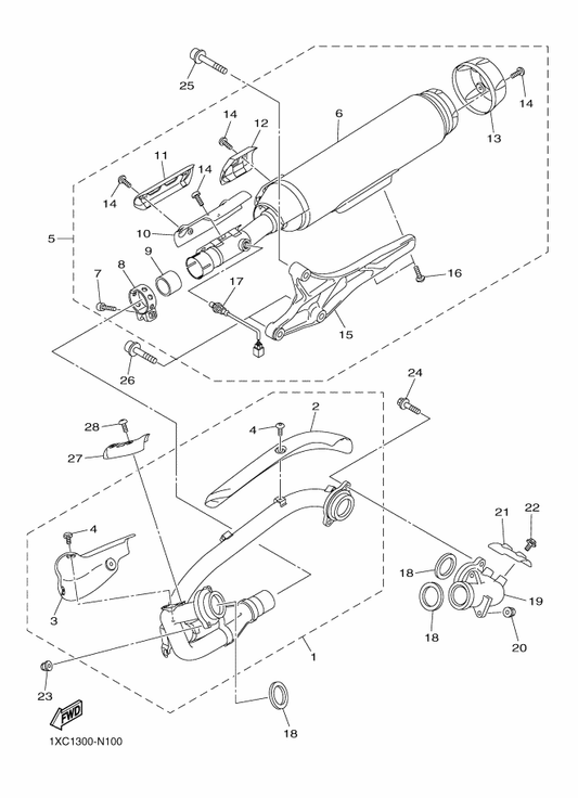Yamaha 1XC-14710-01 Muffler Assy 1 — shown on the Exhaust parts diagram