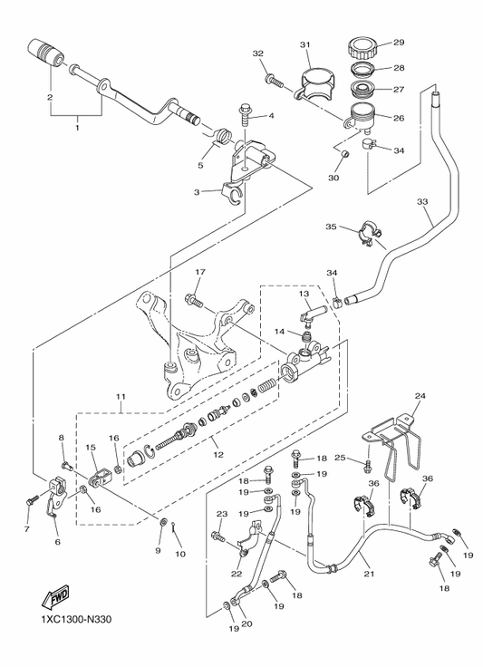 Yamaha 1TP-27243-00 Boss, Brake Pedal — shown on the Rear Master Cylinder parts diagram