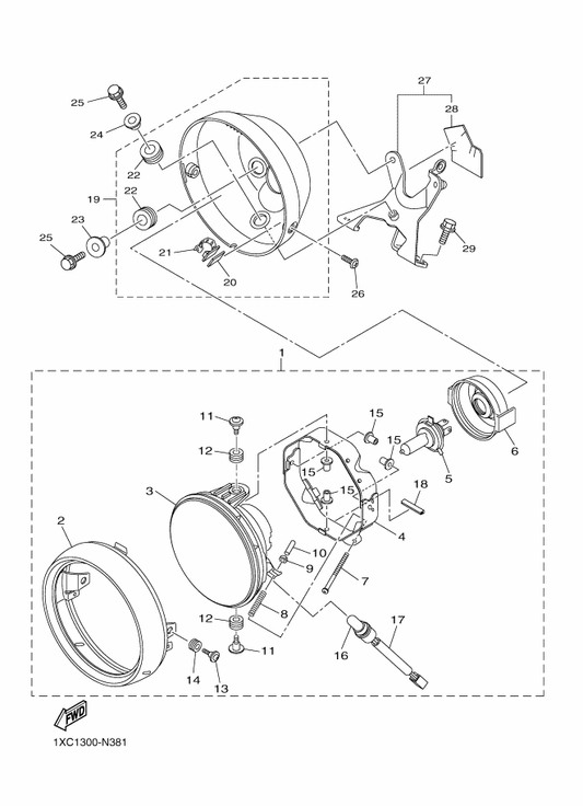 Yamaha 1TP-84330-00 Body Assy — shown on the Headlight parts diagram