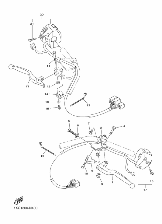 Yamaha 1XC-83969-00 Switch, Handle 5 — shown on the Handle Switch & Lever parts diagram