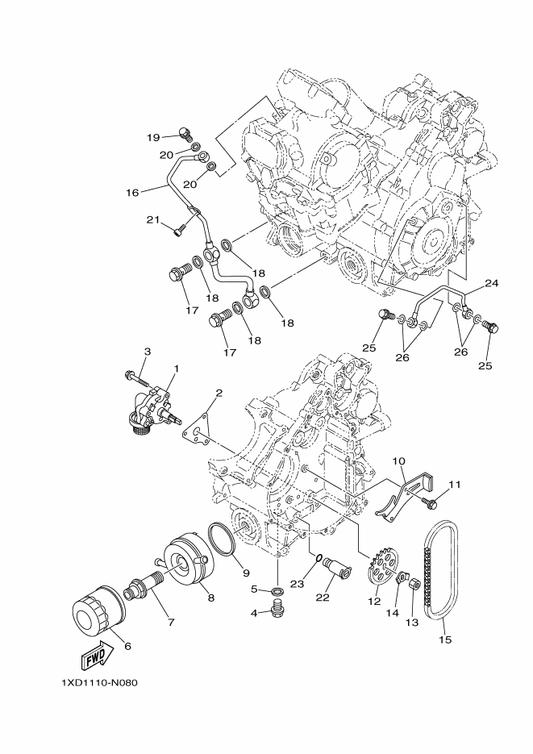 Yamaha 1XD-13475-00 Gasket — shown on the Oil Pump parts diagram