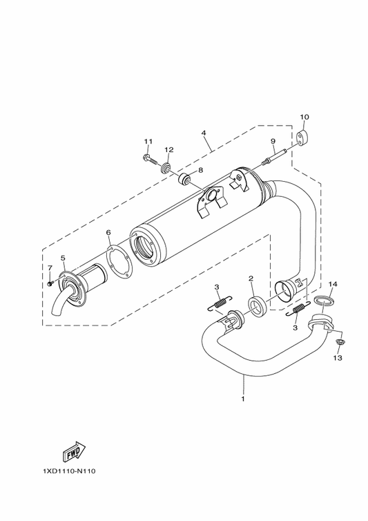 Yamaha 1XD-E4710-02 Muffler Assy 1 — shown on the Exhaust parts diagram