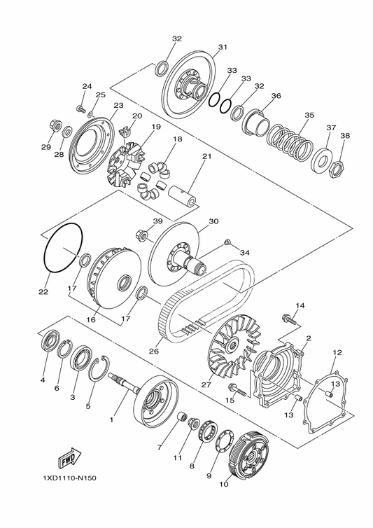 Yamaha 2PG-17670-00 Secondary Sliding Sheave — shown on the Clutch parts diagram