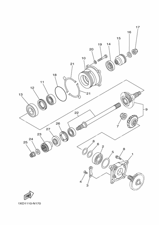 Yamaha 1XD-1755A-00 Middle Driven Shaft Assy — shown on the Middle Drive Gear parts diagram