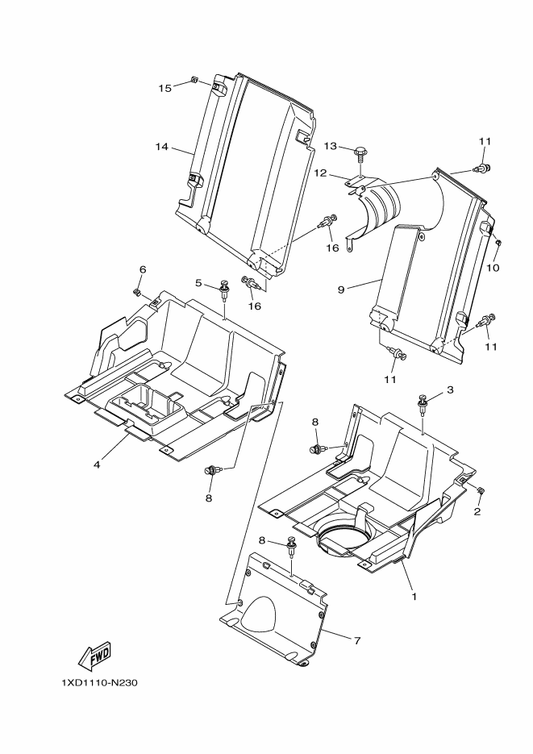 Yamaha 1XD-F2328-00 Mud Guard 2 — shown on the Side Cover 2 parts diagram