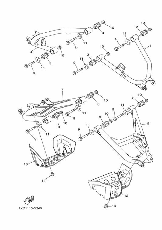Yamaha 1XD-F217M-00 Arm 1 — shown on the Rear Arm parts diagram
