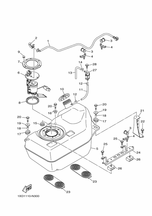 Yamaha 1XD-24181-00 Damper, Locating 1 — shown on the Fuel Tank parts diagram