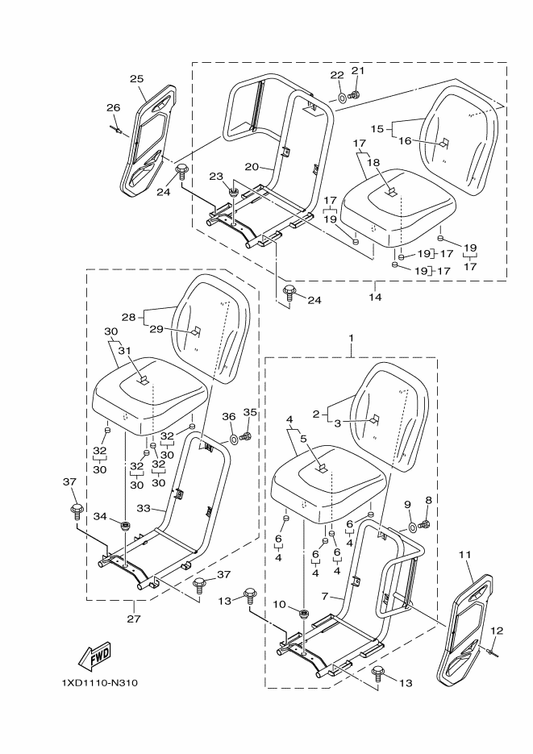 Yamaha 1XD-F4790-00 . Seat Back Assy — shown on the Seat parts diagram