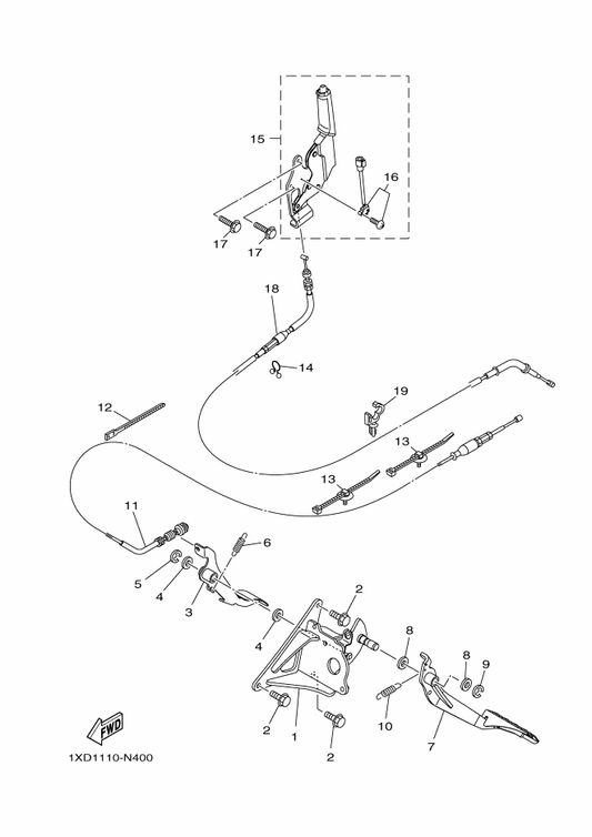 Yamaha 1XD-26311-00 Cable, Throttle 1 — shown on the Pedal Wire parts diagram